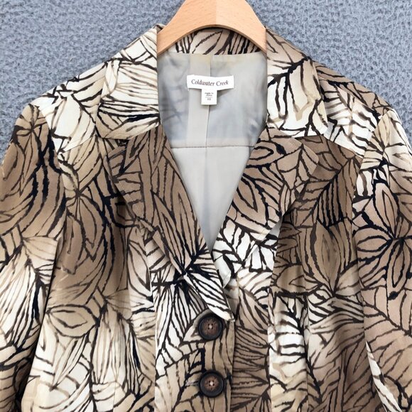 Coldwater Creek Blazer Womens 10 Brown Floral Button Stretch Notch Collar Work - Picture 2 of 12